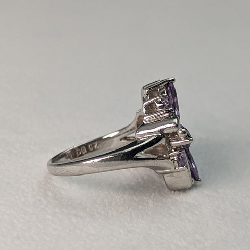 英國復古珠寶紫水晶和氧化鋯純銀戒指